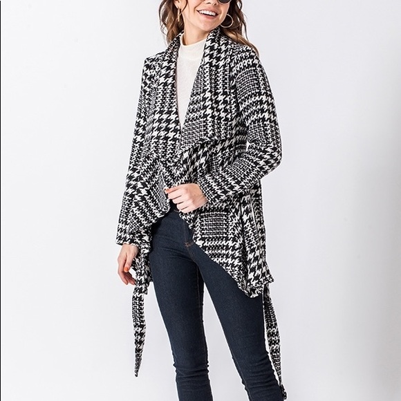 ♦️Houndstooth Uneven Hem Jacket with Belt - Picture 2 of 8